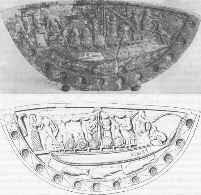 Боевой корабль в момент отплытия. Рельеф на слоновой кости