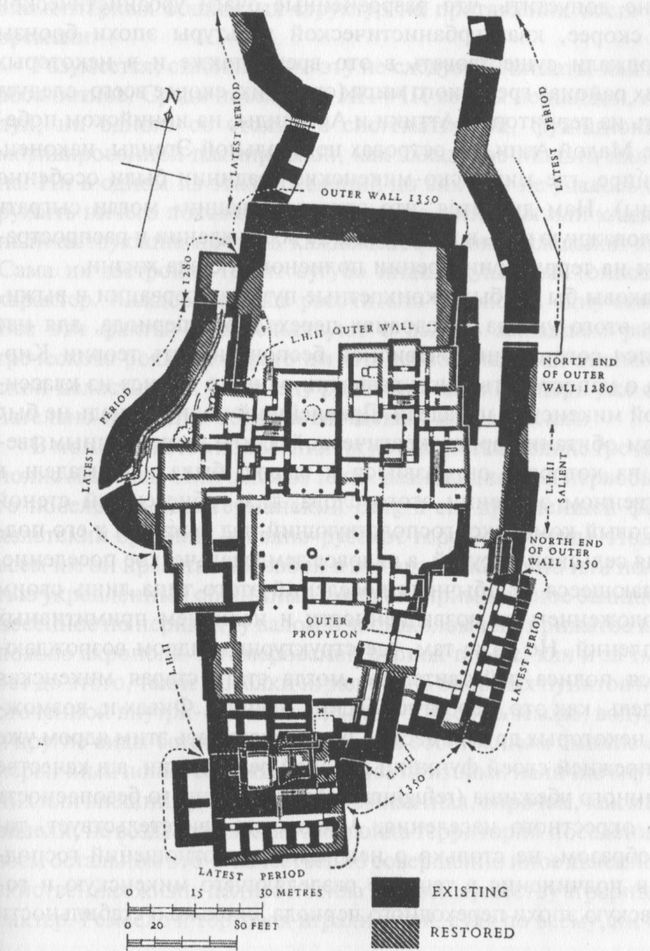 Тиринф. План дворца и южной части цитадели (по А. Лоуренсу)