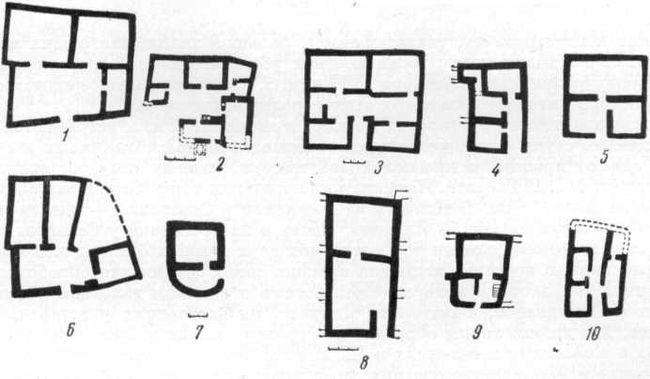 Планы домов III в. н. э. в городах и поселениях Боспора