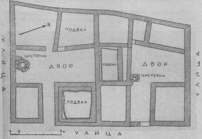 План двух домов эллинистической эпохи, открытых раскопками 1936 г.