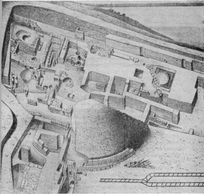 Схема общего вида раскопок в Ольвии около «Зевсова» кургана в 1902—1903 гг.