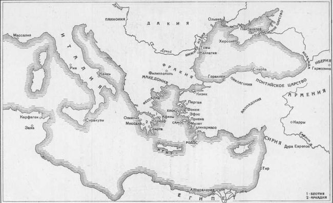 Карта Восточного Средиземноморья и Причерноморья в древности