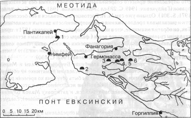 Курганы варварской знати конца IV — III в. до н. э. на Боспоре. Карта-схема