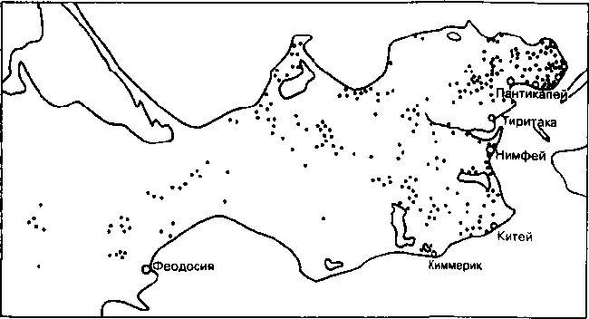 Поселения IV в. до н. э. в Восточном Крыму. Карта-схема