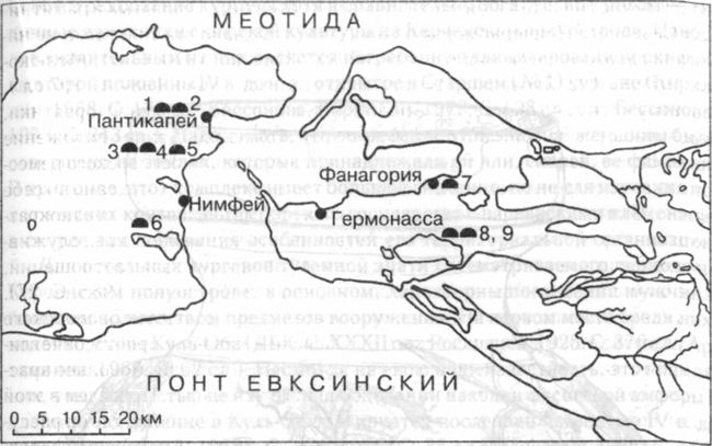 Курганы варварской знати IV в. до н. э. на Боспоре. Карта-схема