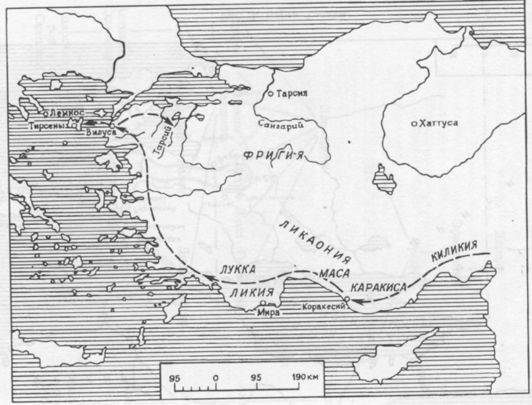 Рис. 3. Ход перечня стран в хронике Тудхалии IV.