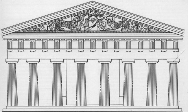 Фасад храма Артемиды на острове Корфу. Конец VII в. до н. э.