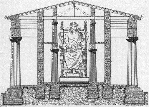Целла храма Зевса в Олимпии со статуей Зевса работы Фидия. Реконструкция