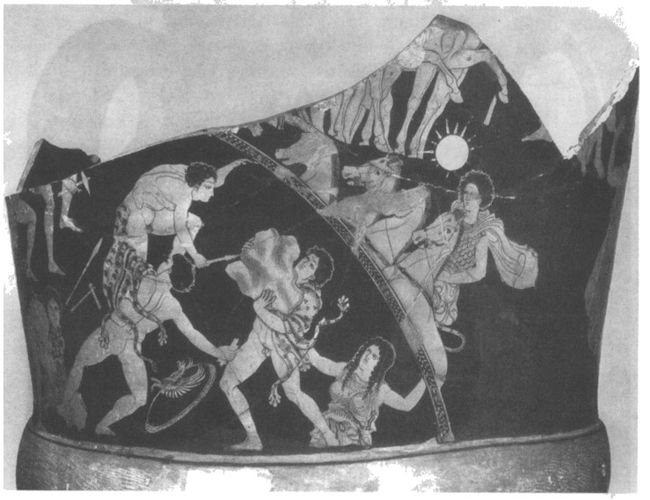 Борьба богов с гигантами. Рисунок на вазе V в. до P. X.