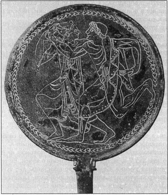 Этрусское бронзовое зеркало со сценой пляски. V в. до н. э.