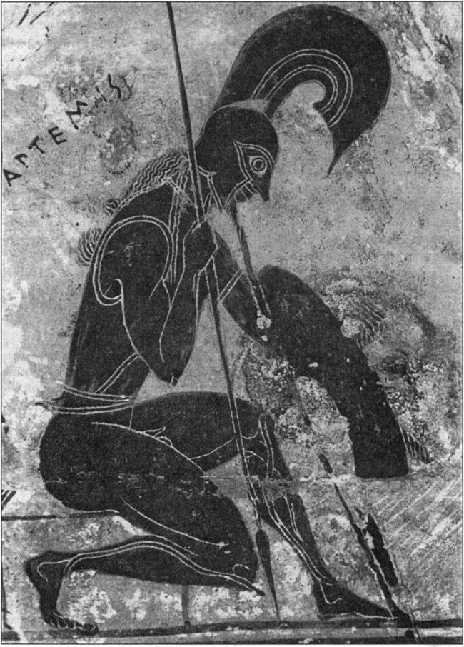 Коленопреклоненный воин. Фрагмент «Вазы Франсуа» из Кьюзи. 570-560 гг. до н.э.