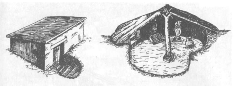 17. Землянка и полуземлянка. Реконструкция С. Д. Крыжицкого.
