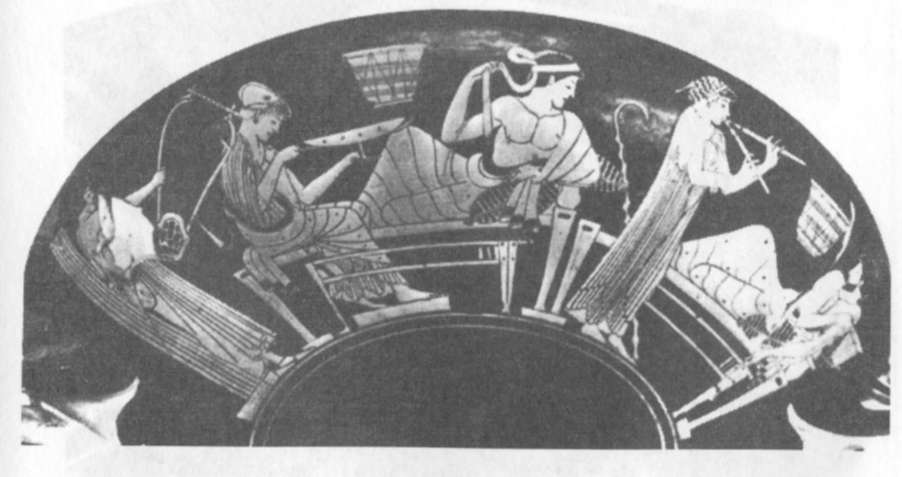 55. Симпосион. Аттический краснофигурный килик мастера Бригоса. Первая четверть V в. Найден в Италии.