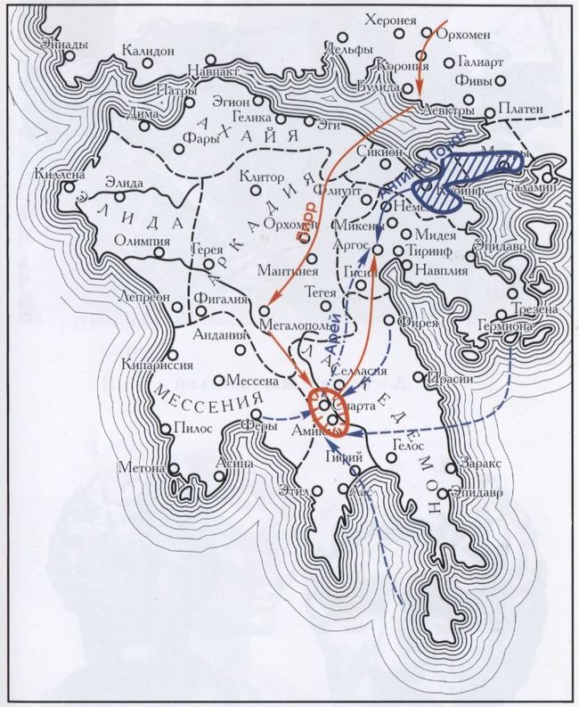Карта XII. Пелопоннеский поход Пирра (272 г.)