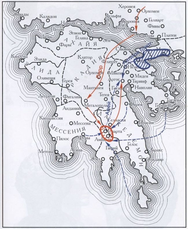 Карта XII. Пелопоннеский поход Пирра (272 г.)