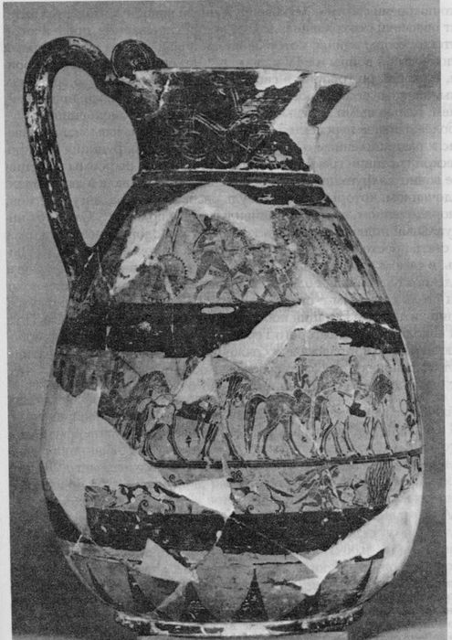 Всадники и охотники. Кувшин из Киджги, ок. 625 г. до н. э. (Рим, Вилла Джулия, № 2279)