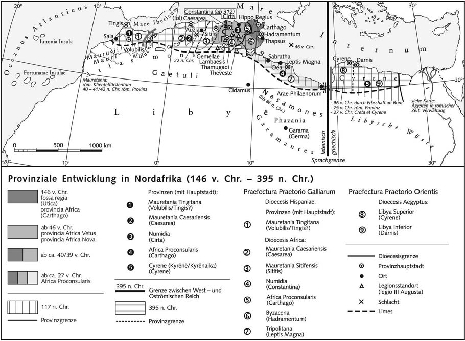 Развитие провинций в северной Африке (146 г. до н.э. - 395 г. н.э) - Карта