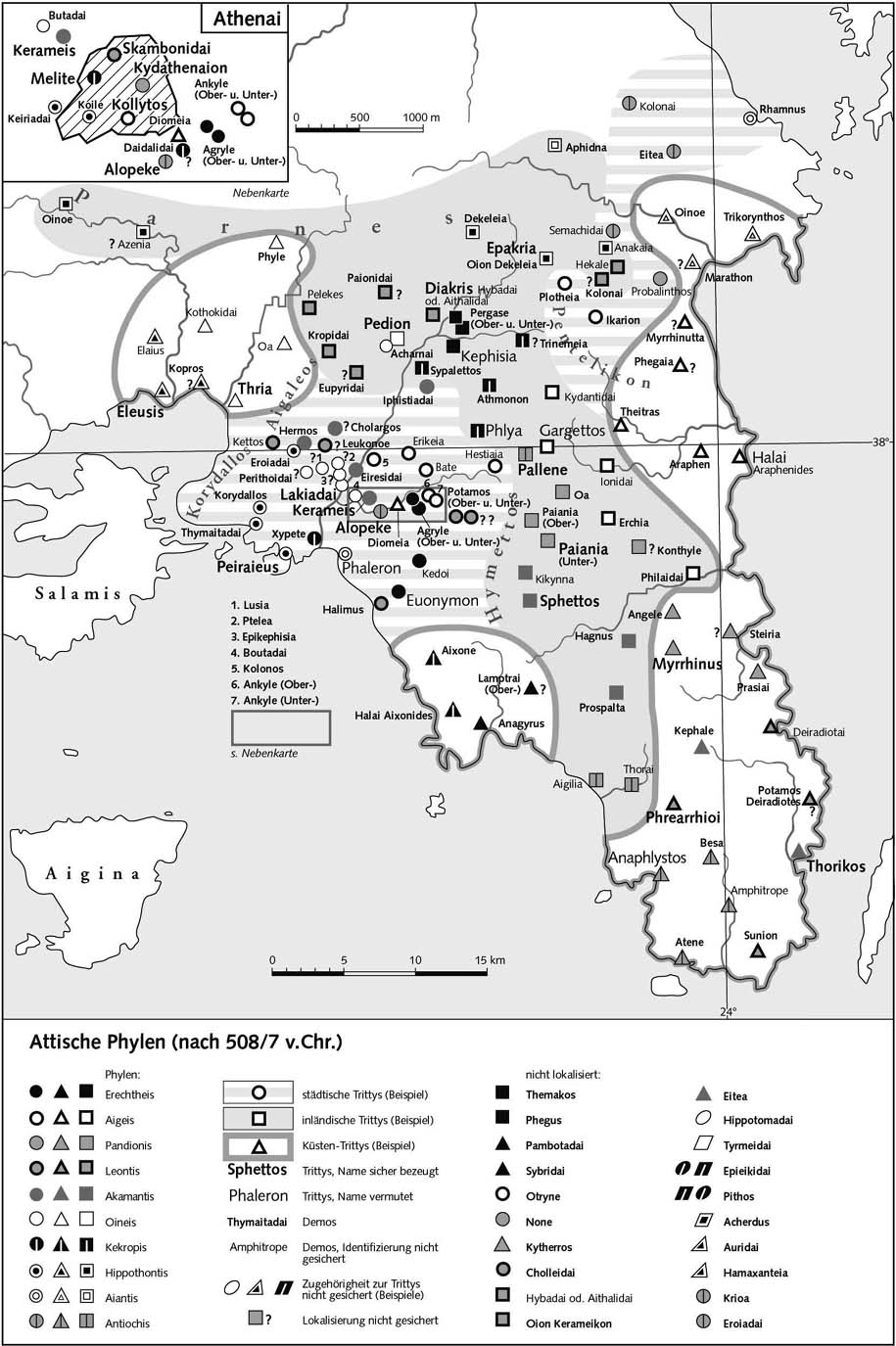 Аттические филы 508 г. до н.э. - Карта
