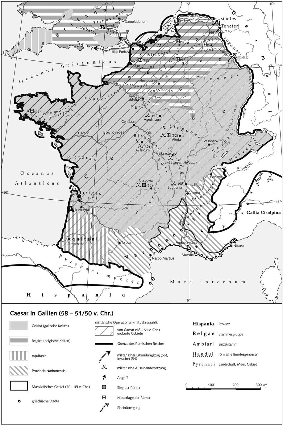 Цезарь в Галлии (58-50 гг. до н.э.) - Карта