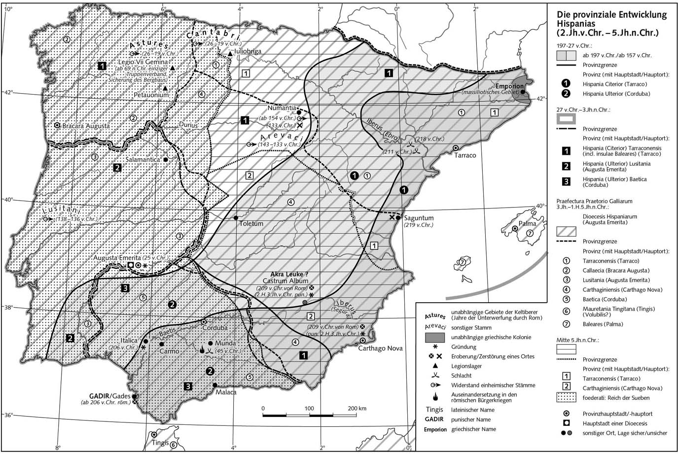 Развитие провинции Испания (II в до н.э. - V в. н.э.) - Карта