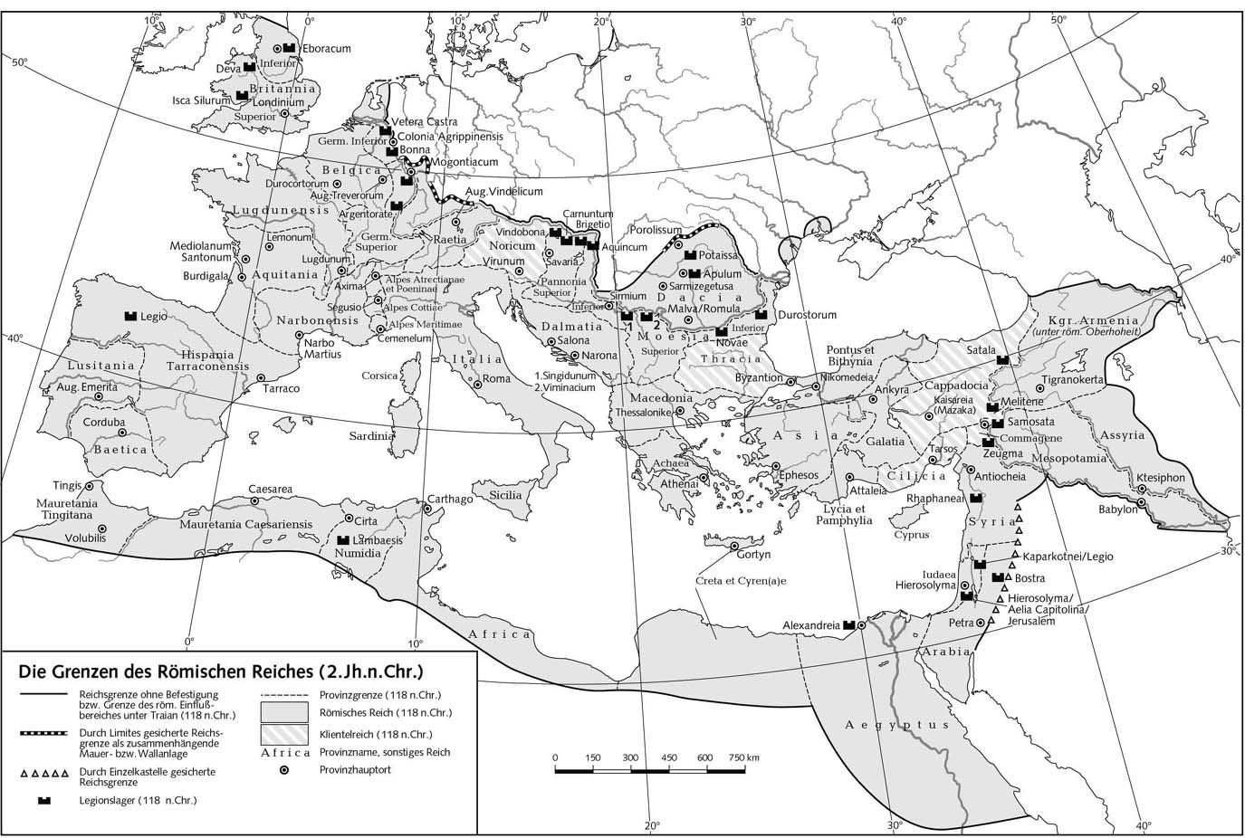 Границы римской империи (II в. н.э.) - Карта
