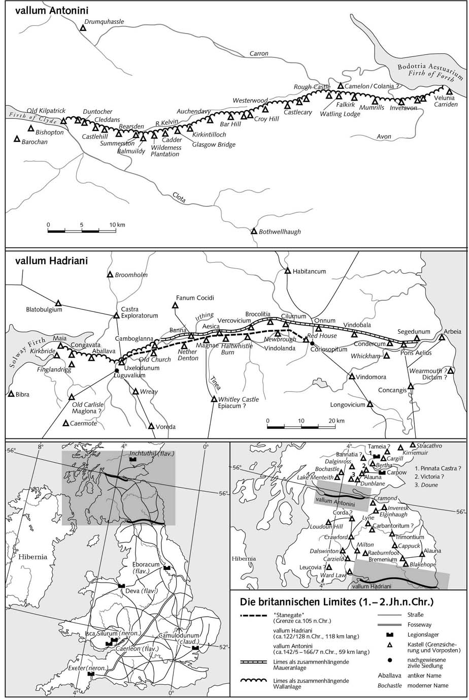 Британские границы римской империи (I-II в. н.э.): вал Антонина и вал Адриана - Карта