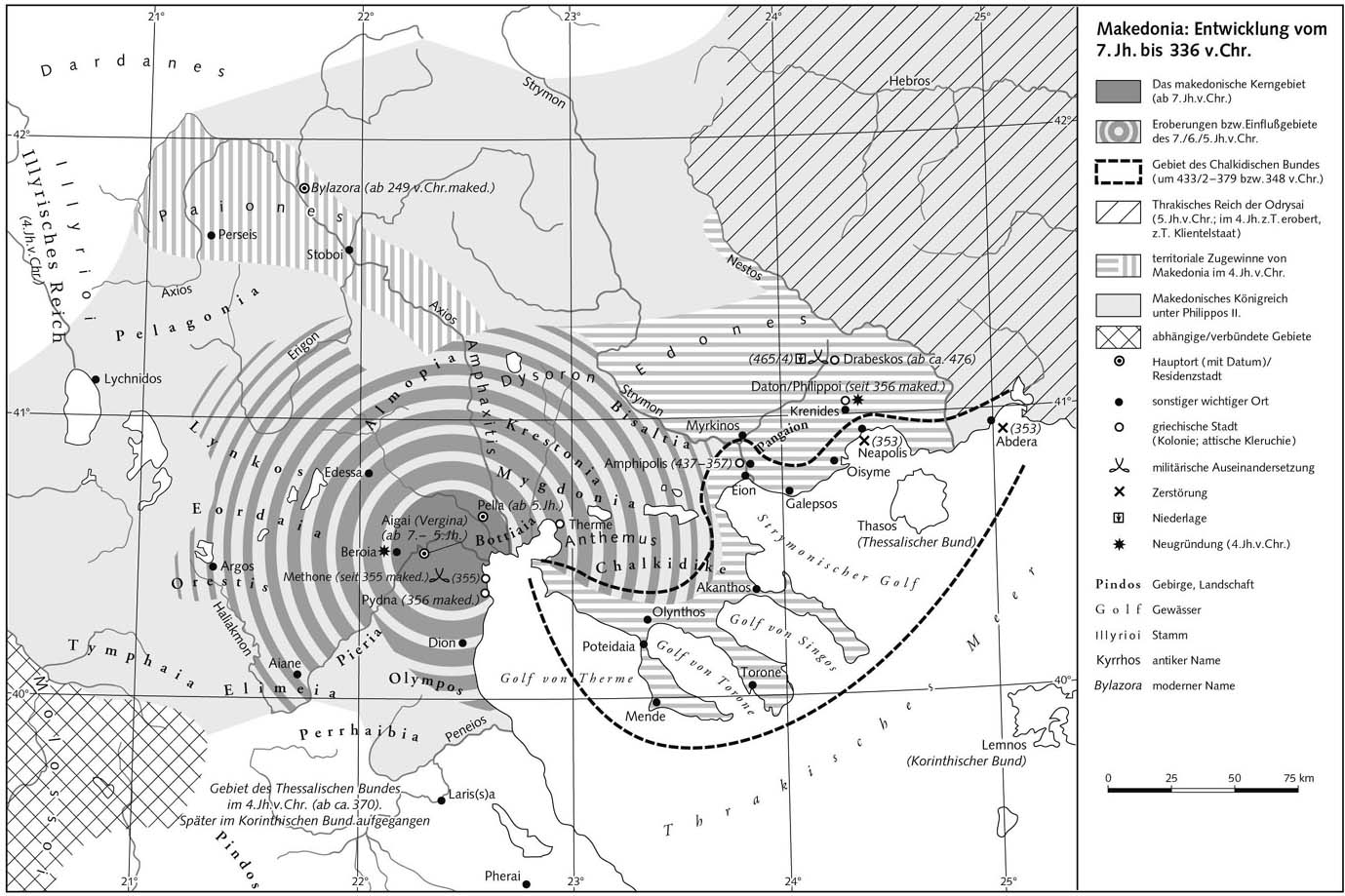 Македония: развитие с VII в. по 336 г. до н.э. - Карта