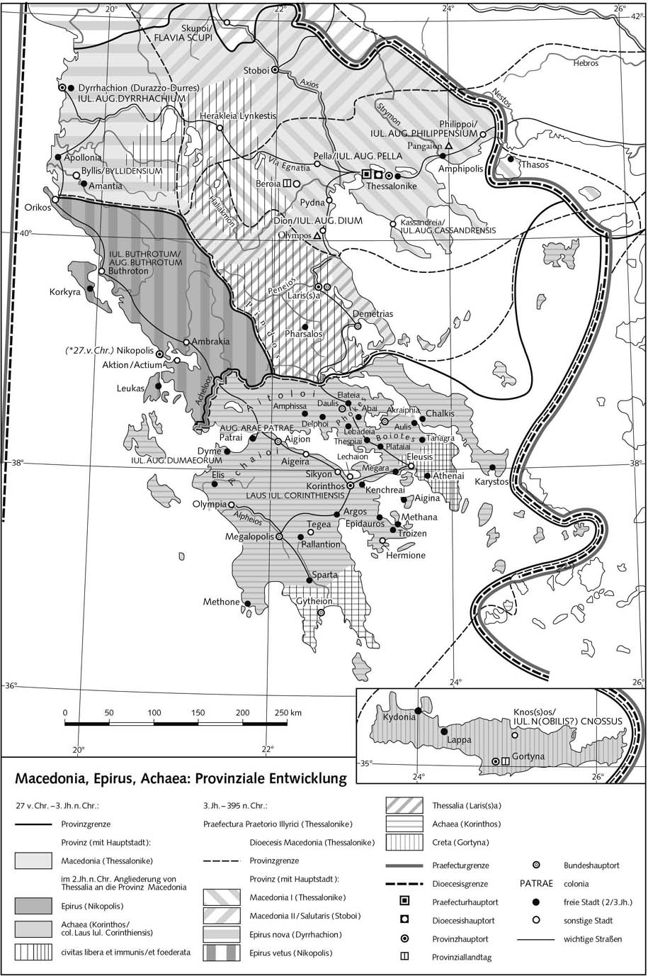 Македония, Эпир, Ахея: развитие провинций - Карта