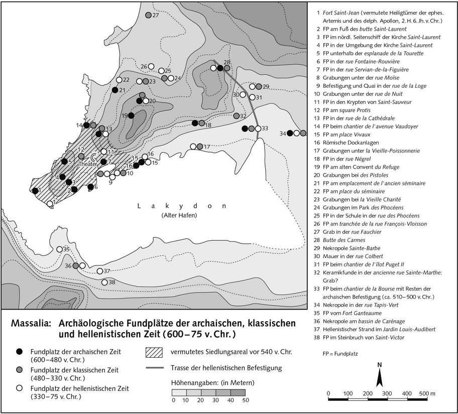 Массалия: места археологических находок архаического, классического и эллинистического времени (600-75 гг. до н.э.)