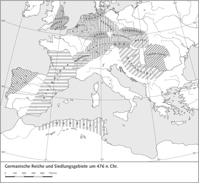 Германское государство и области поселения ок 476 г. н.э.