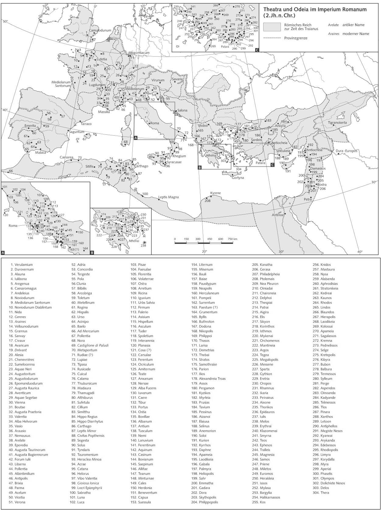 Театры и одеоны в римской империи (II в. н.э.)