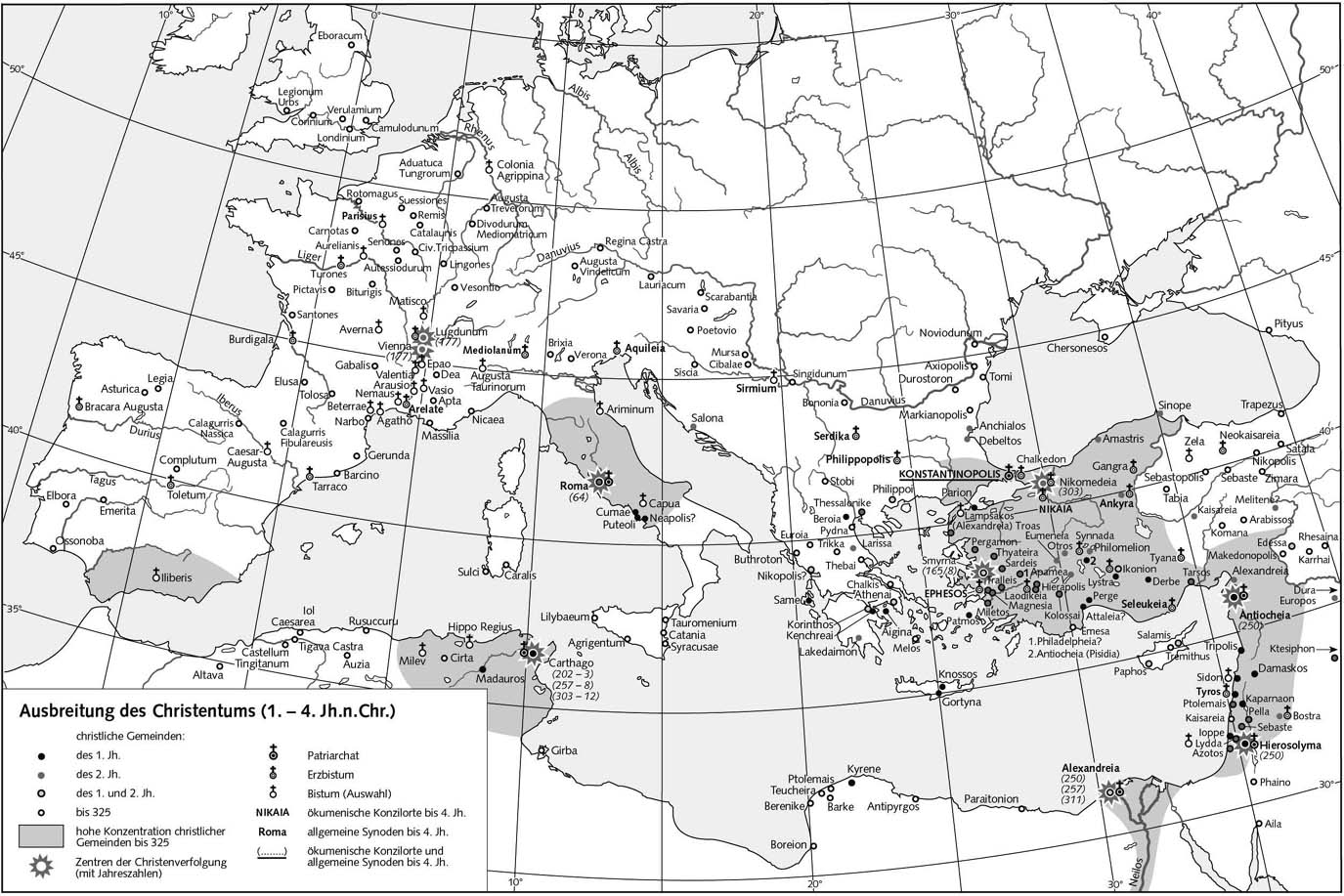 Распространение христианства (I-IV в. н.э.) - Карта